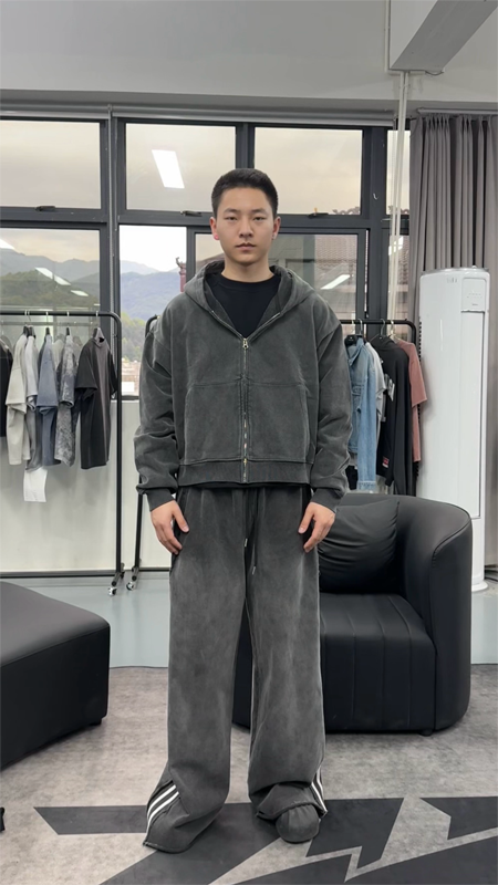 Wholesale OEM Acid Light Wash Oversized Heavyweight Zip Up Hoodie Kornit DTG Print high quality