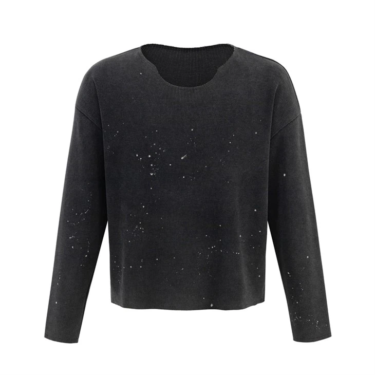 Hurtowa koszulka OEM Splatter Wash Waffle z długim rękawem Kornit DTG Print